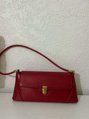 Red Leather Shoulder Bag with Gold Hardware